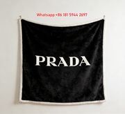 Prada Black White Classic Logo Print Fleece Sofa Throw Blanket IMG_2680